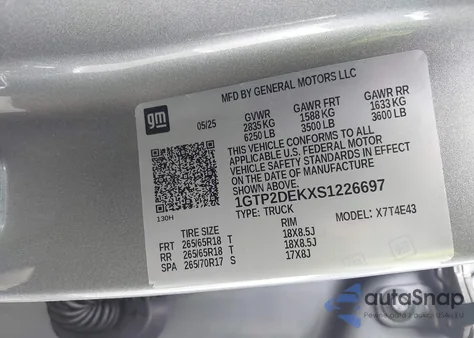 2025 GMC Canyon 4Wd At4 из США, поврежденный, VIN 1GTP2DEKXS1226697